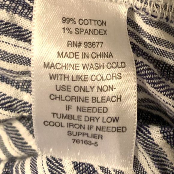 a.n.a. Denim Blue/White Striped Gauze Peasant Blouse S (A-122) - Picture 5 of 6